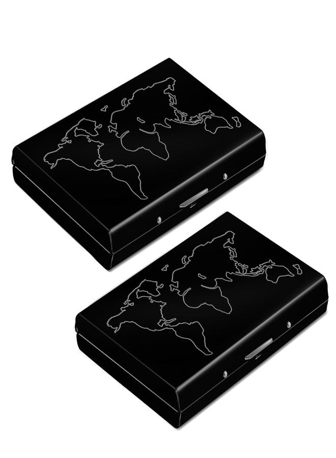DAHSHA 2 Pack 6 Slots Metal Credit/Debit/ATM Card Holder Case Wallet for Men & Women (Black Laser Print World Map-6.5 x 1.3 x 9.5 cm) - Image 1